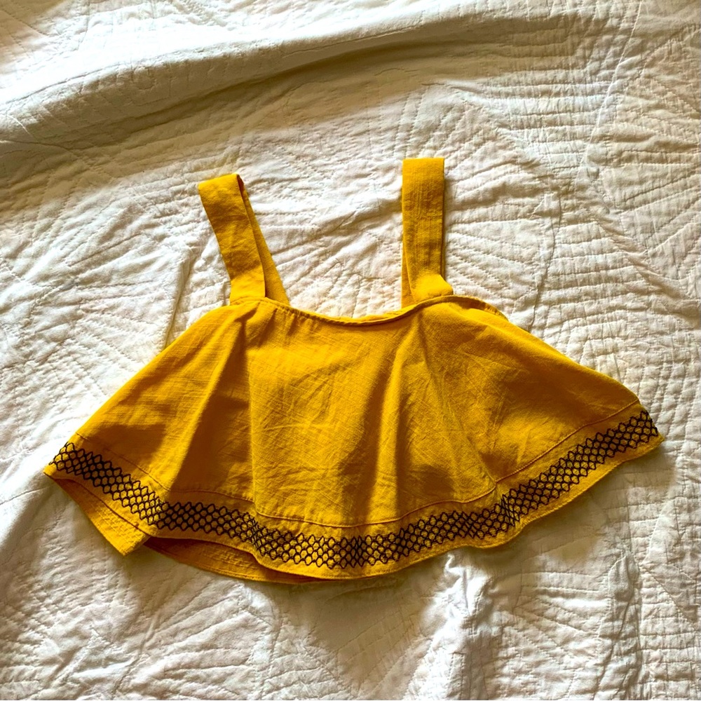 Mustard crop top with embroidered detail xxs